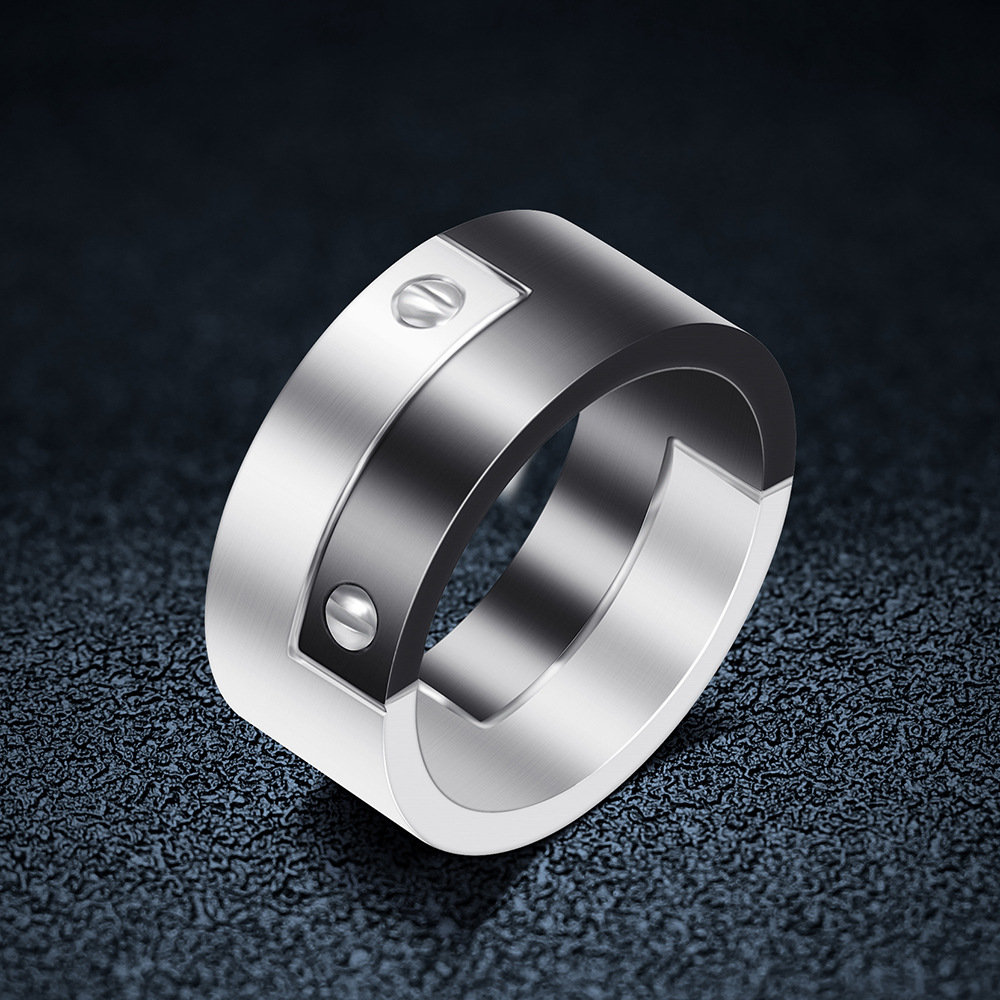 10MM Fashion Personality Black And White Cross Titanium Steel Ring