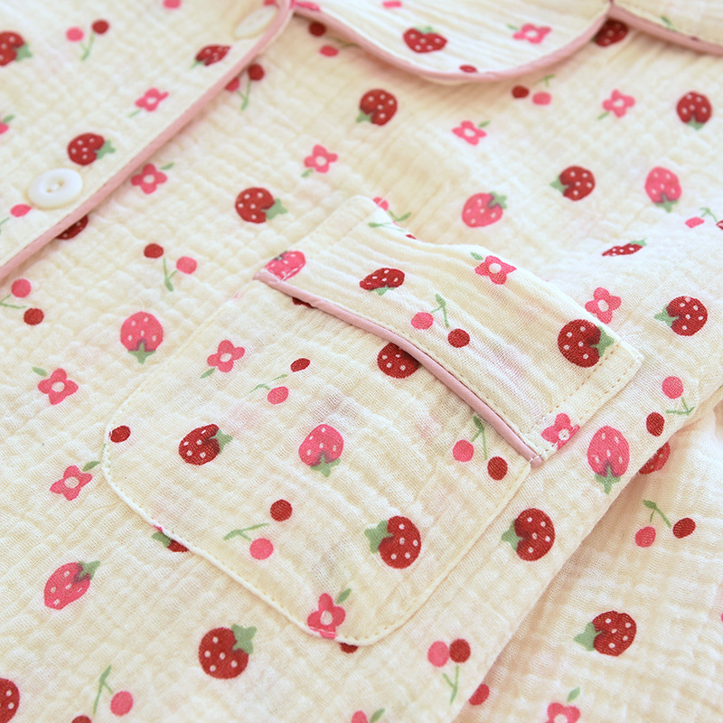 Crepe Printed Pajamas Women's Cotton Long Sleeve Cardigan Homewear Suit