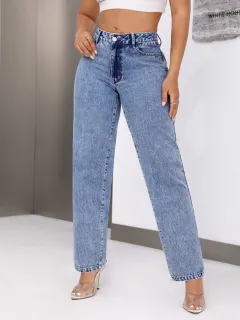 Women's Retro Fashion High Waist Denim Straight - Blue - View 1