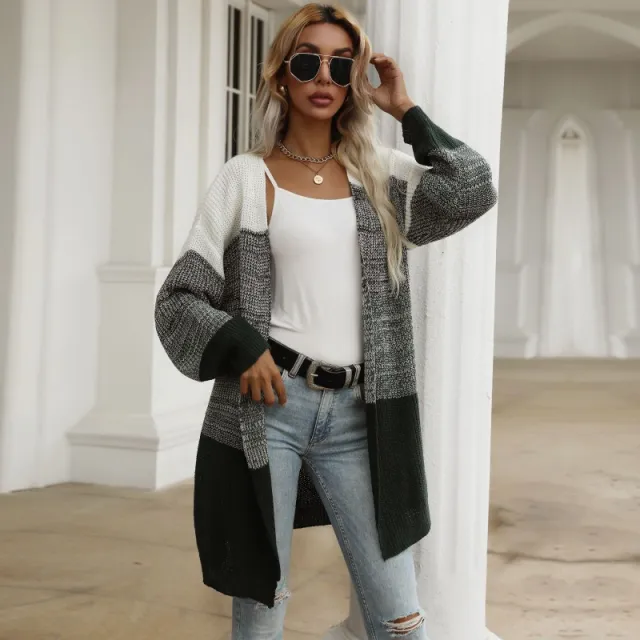 Autumn And Winter European And American Ins Style Color Matching Bottoming V neck Knitted Sweater Women's Coat Black And White - Shop at LoveMi