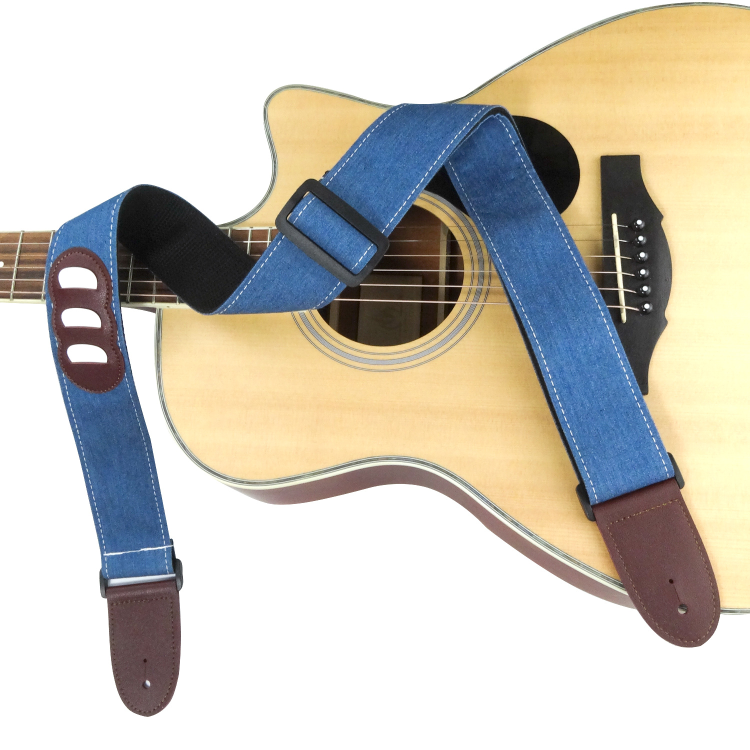 Cotton Denim Guitar Strap With Pick Storage Function - Image 6