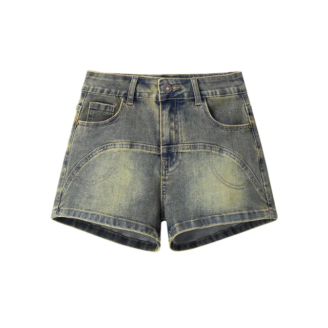 Mud Yellow Stretch Denim Shorts For Women Yellow - Shop at LoveMi