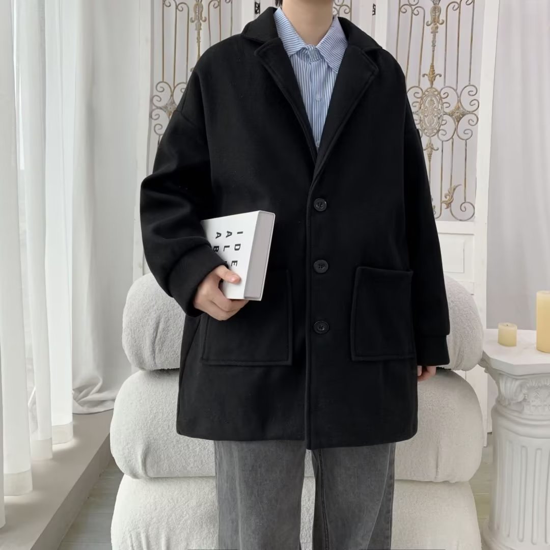 Autumn And Winter Men's Mid-length Extra Loose Woolen Coat Outerwear Plus Cotton