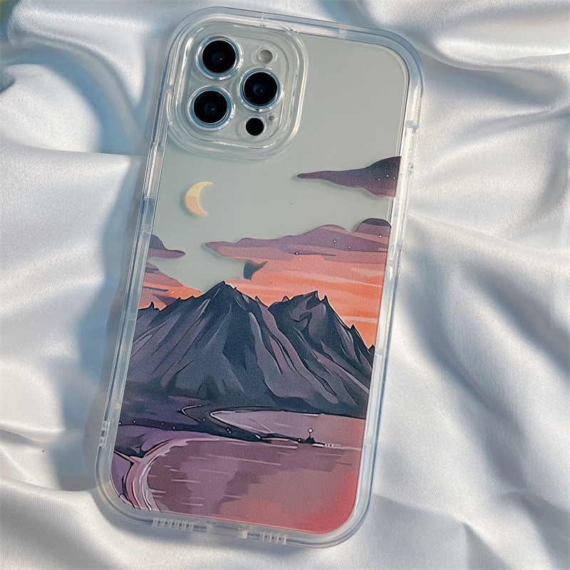 Funda celular pintura óleo atardecer montaña nieve cobertura