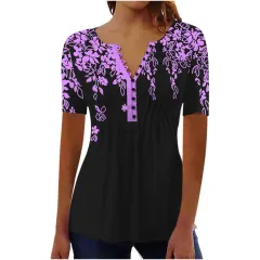 Women's Digital 3D Printed Pleated Round Neck T-shirt - Bddkzz015-L - View 1