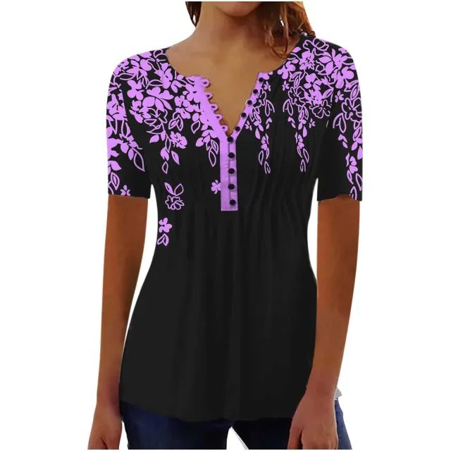 Women's Digital 3D Printed Pleated Round Neck T shirt Bddkzz015 L - Shop at LoveMi
