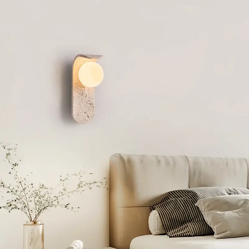 Cream Style Cave Stone Bedside Wall Lamp