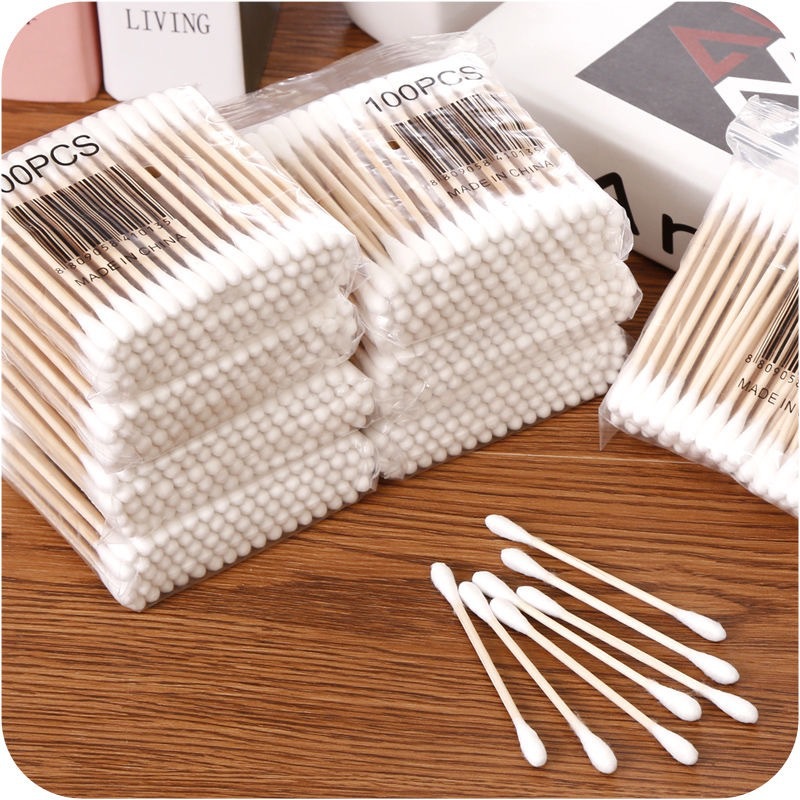 100 Bagged Cotton Swabs Disposable Double-headed Sanitary Cleaning Household Mak