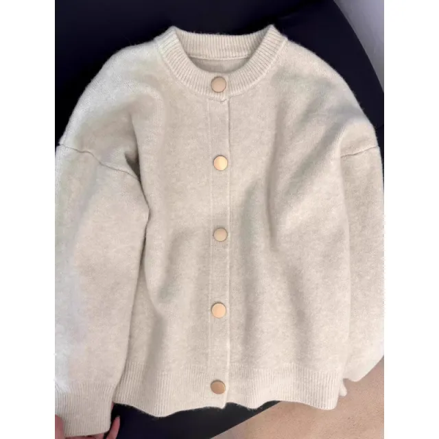 Button Knitted Cardigan Women's Sweater Korean Style Loose Soft Glutinous Flower Coffee Color - Shop at LoveMi