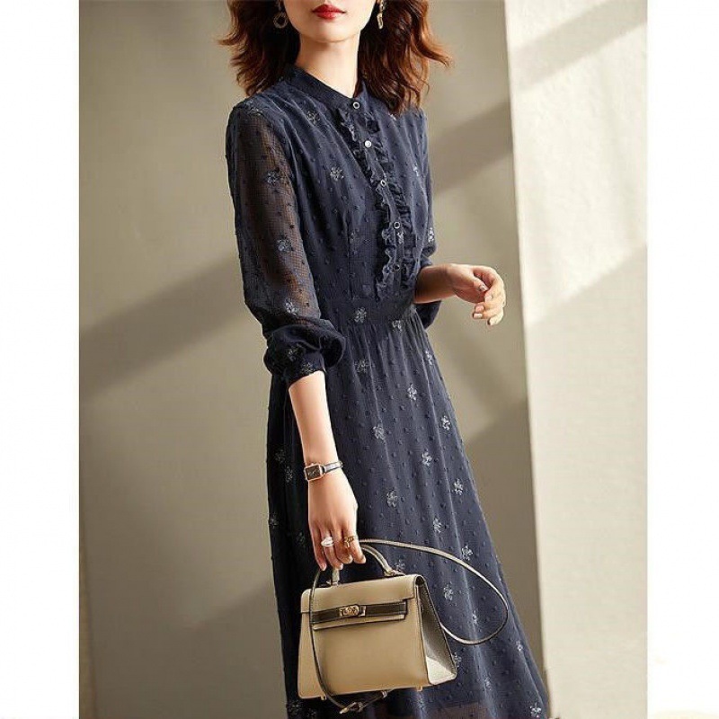Long-Sleeve A-Line Midi Dress