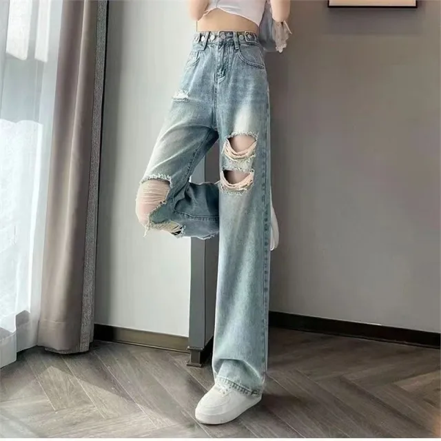 Womens Baggy Plus size Ripped Jeans Blue - Shop at LoveMi