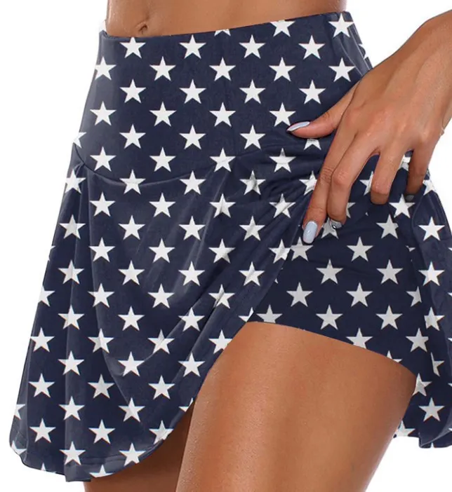 Printed Fake Two-piece Leggings Shorts - Xingx-S