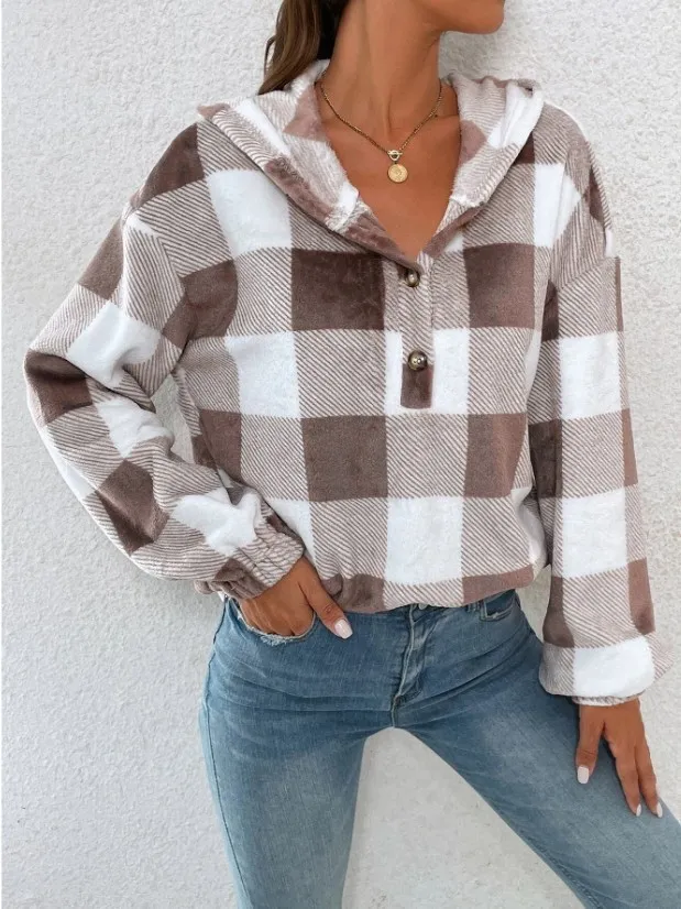 Plush Loose fitting Casual Pullover Women's Clothing Brown - Shop at LoveMi