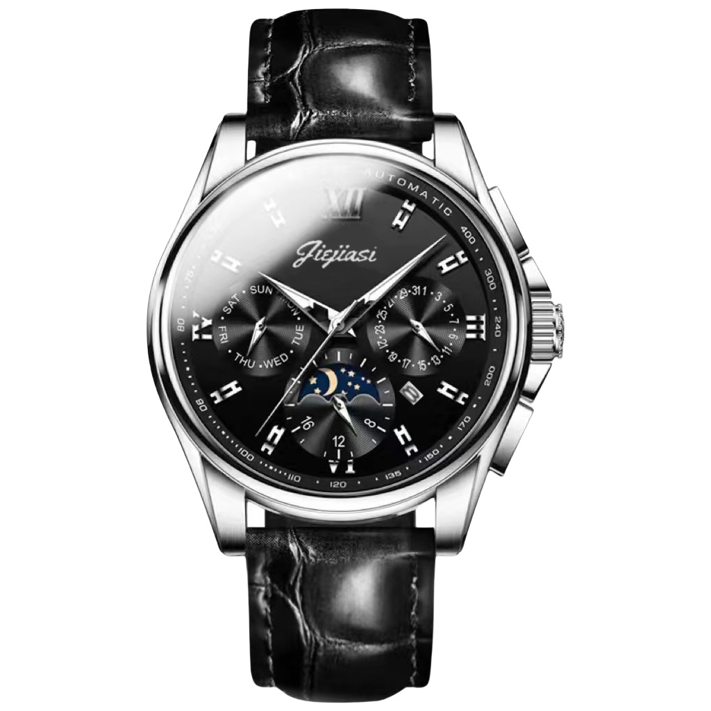 Men Mechanical Watch Waterproof Luminous Calendar Casual Leather Band Wristwatch - Picture 7 of 8