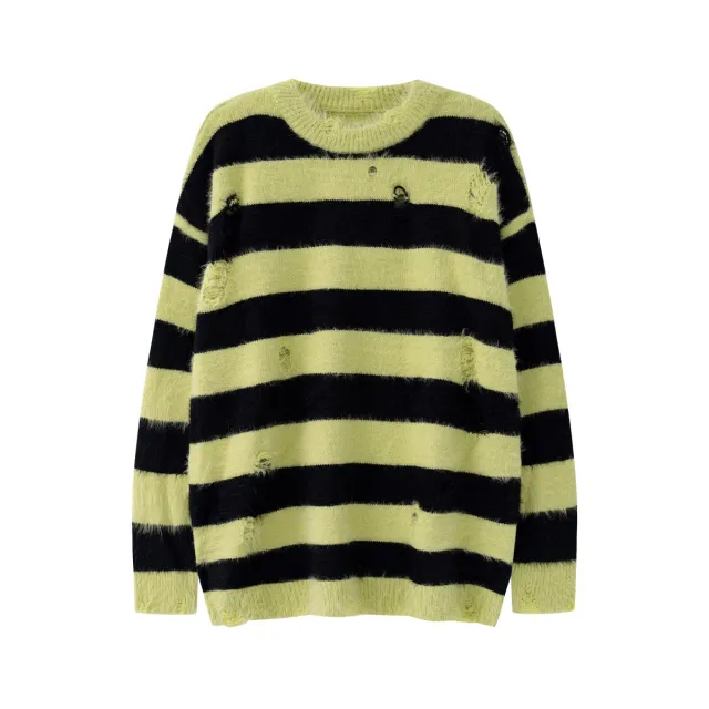 Hema Wool Striped Round Neck Sweater Green - Shop at LoveMi