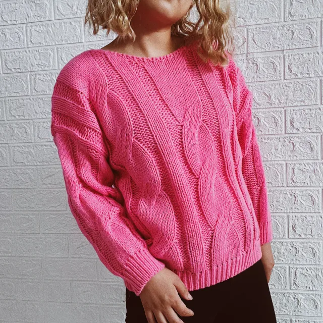 Round Neck Long Sleeve Large Hemp Flowers Sweater Rose - Shop at LoveMi