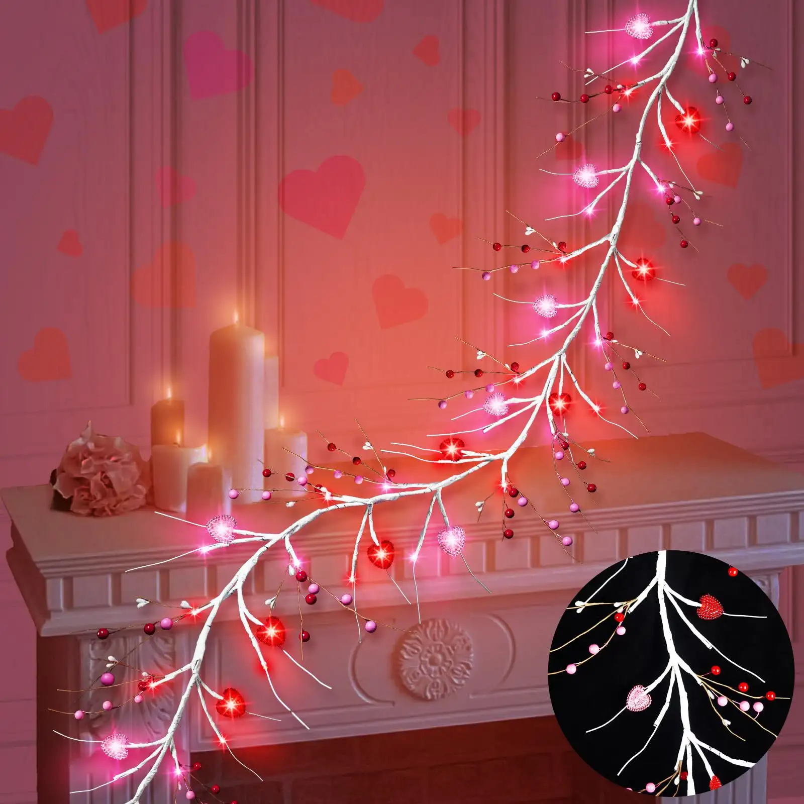 Colored Loving Heart Ambience Light Branches Rattan Colored Lights