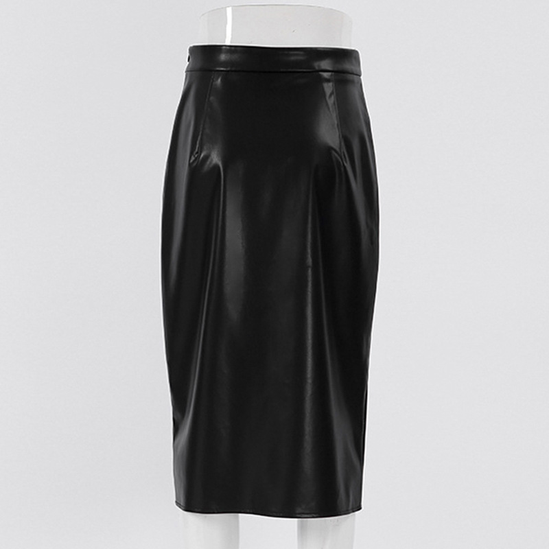 European And American Leisure Split High Waist Leather Skirt
