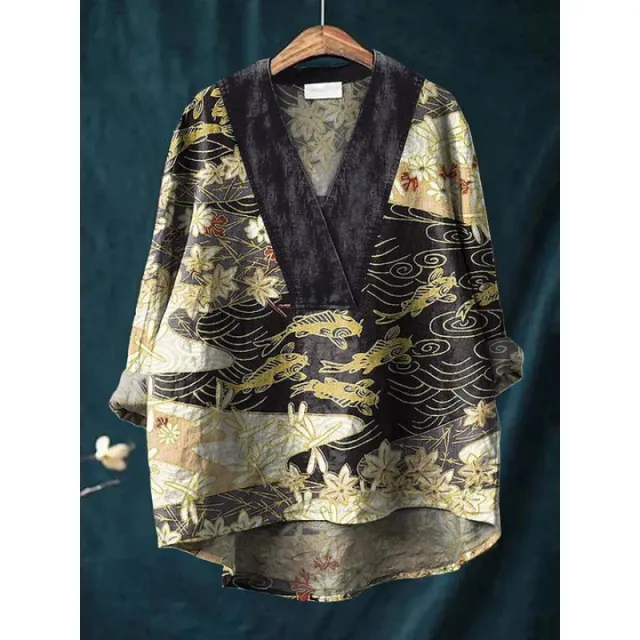 Lapel Long Sleeve Shirt Retro Line Polka Dot Top 11 D759 5Xl - Shop at LoveMi