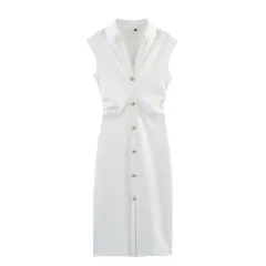 Asymmetric Skirt Fashion Simple Black Shirt Dress - White - View 1