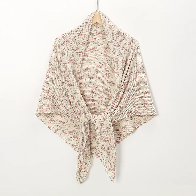 Pearl Chiffon Printed Square Scarf Pleated Scarf - Style21