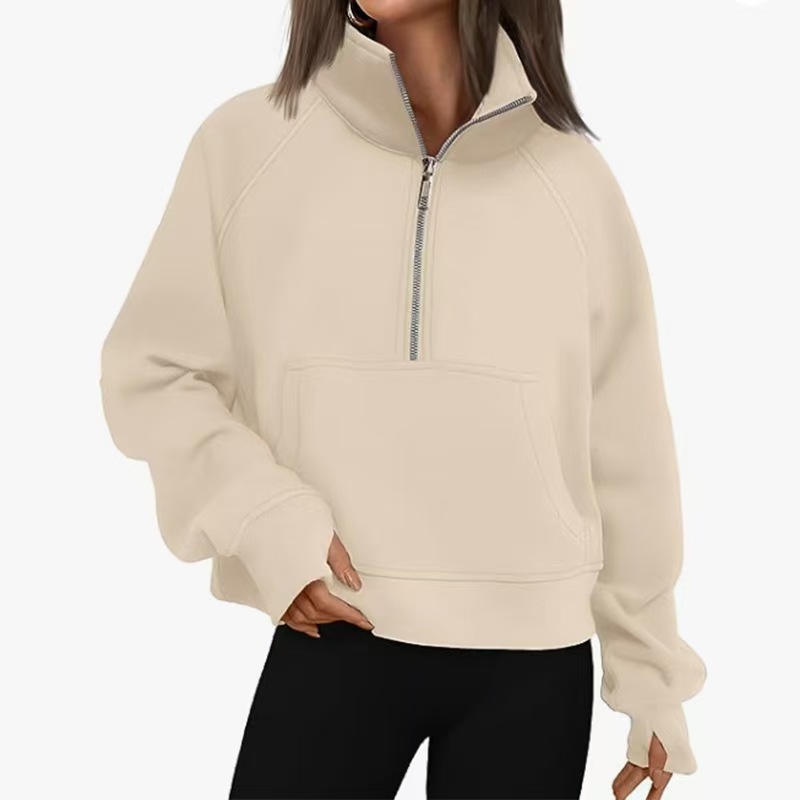 Fleece Loose Half Zipped Stand Collar Long Sleeve Sweater — product photo 14