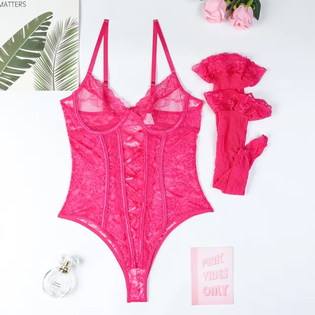 Women's Fashion Lace Splicing Sling Jumpsuit Burgundy - Shop at LoveMi
