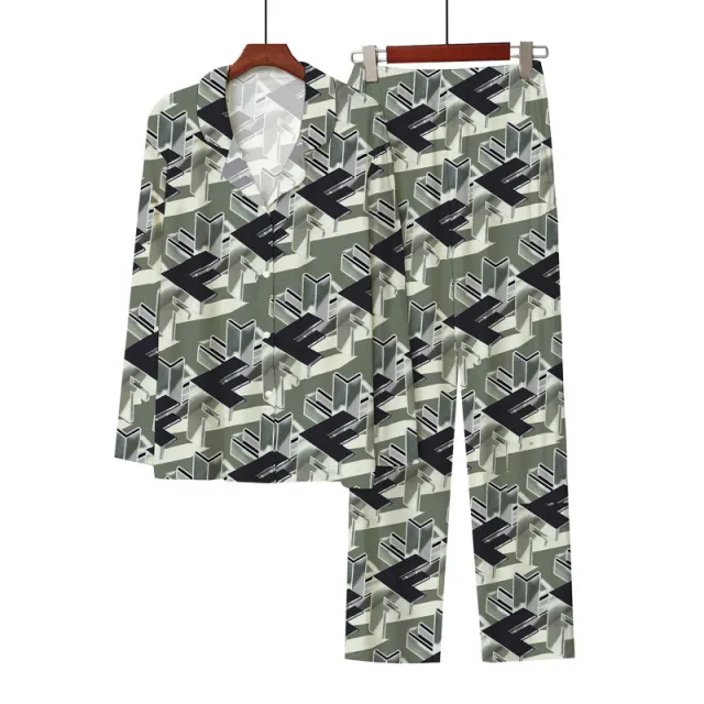 European And American Style 3D Digital Printed Button up Shirt Comfortable Pajama Pants Color 6 - Shop at LoveMi