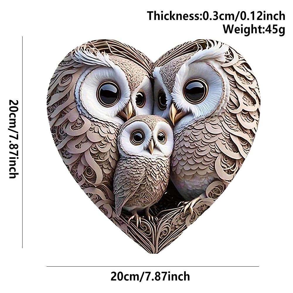 Retro Style Wooden Doorplate With Three Heart Shaped Owls As A Hanging Decoration