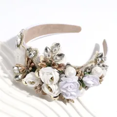 European And American Style Baroque Heavy Industry Rhinestone Pearl Headband - White - View 1