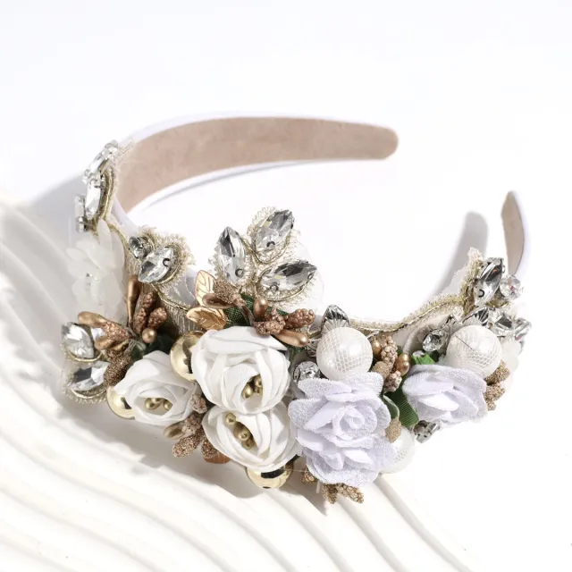 European And American Style Baroque Heavy Industry Rhinestone Pearl Headband White - Shop at LoveMi
