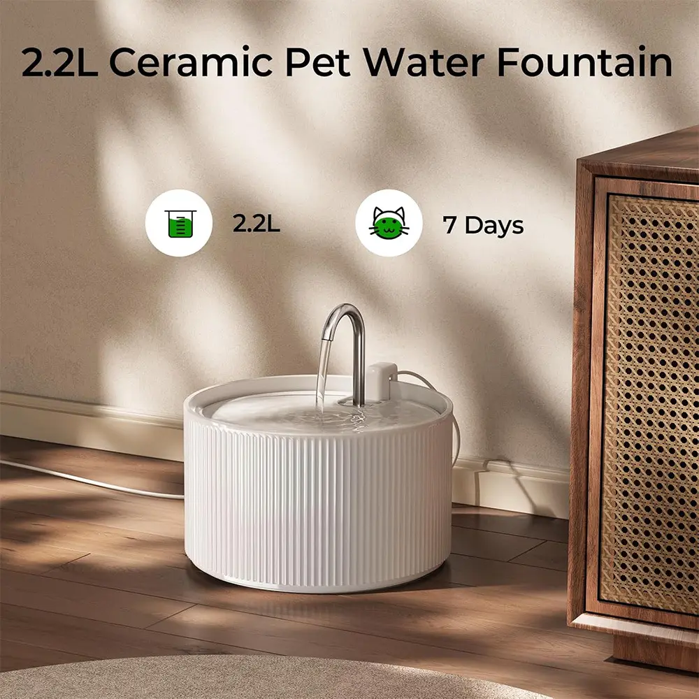 Ceramic Cat Water Fountain 2.2L Pet Automatic