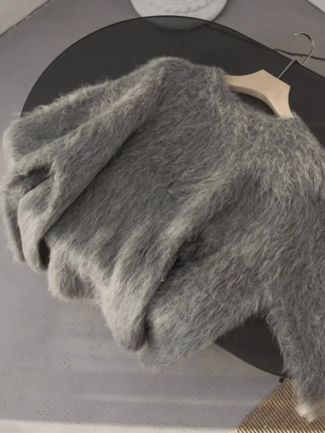 Fashion Mink Fur Pullover Sweater For Women Gray - Shop at LoveMi
