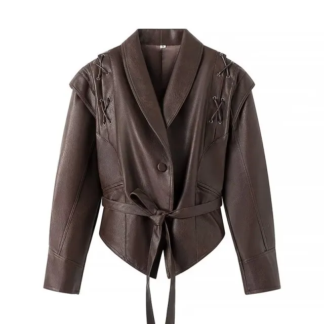 All match Retro Green Collar Single breasted With Belt Leather Coat Women Green - Shop at LoveMi