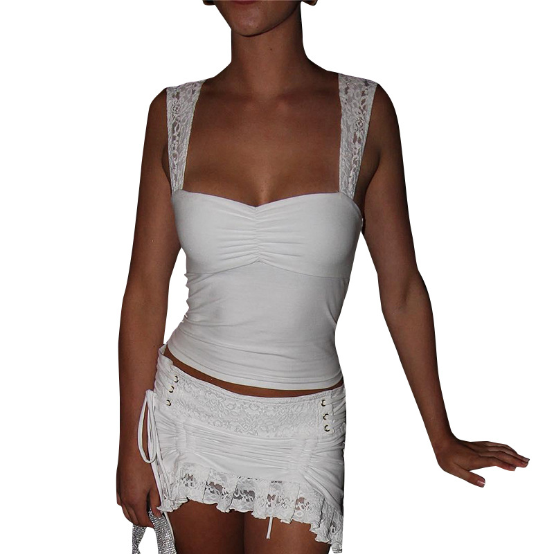 Lace Top With Narrow Straps T-shirt For Women