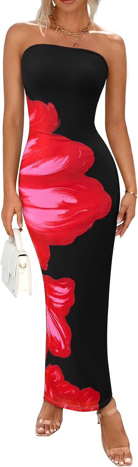 New Women's Slim-fit Contrast Colors Floral Print Dress - Image 19