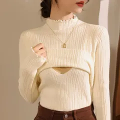 Breastfeeding Bottoming Shirt Sweater Clothing Keep Warm Inner Match - Milk Apricot - View 1