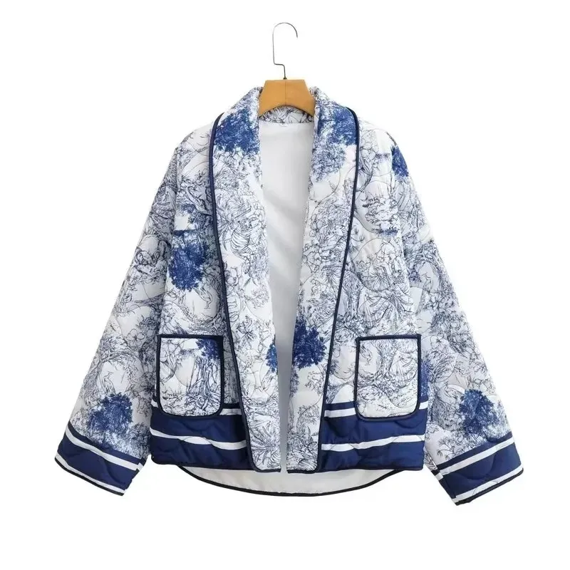 Women's 6-color Printing Cotton Jacket - Blue