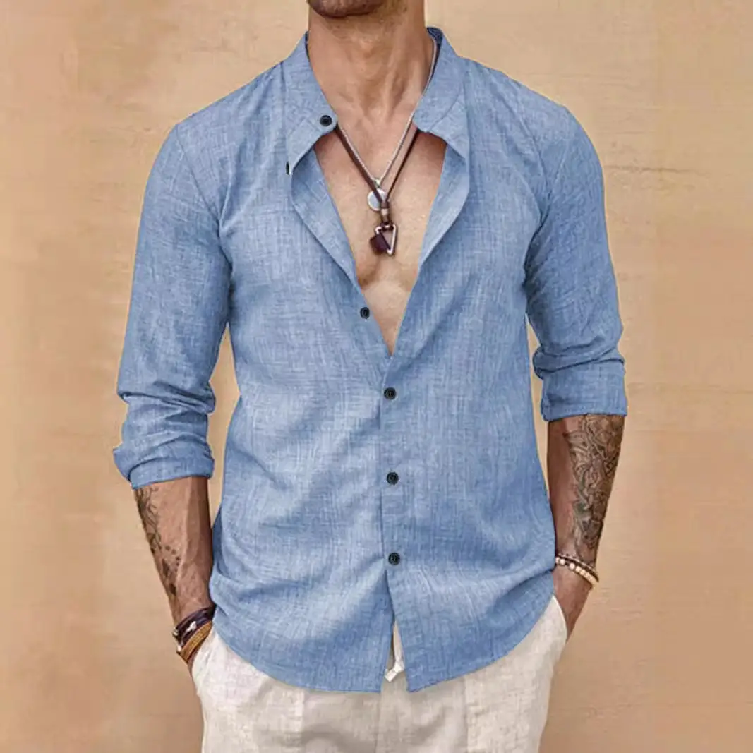 Stand Collar Long Sleeve Men's Cardigan Shirt Men's Top