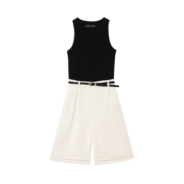 European And American Style Fashion With Belt Short Stitching Jumpsuit - Shop at LoveMi