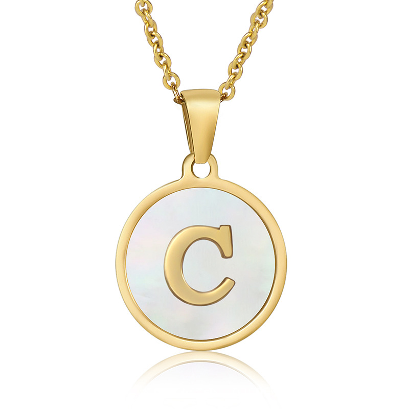 Stainless Steel Round Shell Letter Necklace For Women