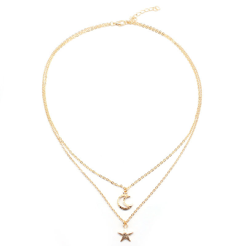 Metal Hollow Crescent XINGX Multi-layer Necklace