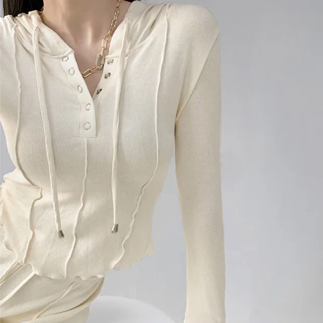 Women's Fall Slim Fit Hooded Sweater Long Sleeve Hoodie Apricot - Shop at LoveMi