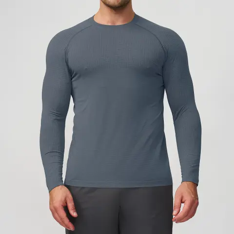 Mens Quick-Dry Breathable Long-Sleeve Sports and Fitness T-Shirt