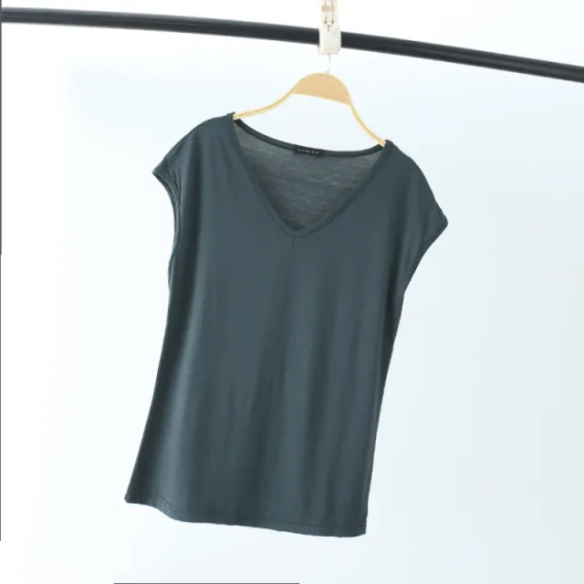 Solid Color And V neck Sleeveless Loose Women's T shirt Casual Bottoming Shirt Inner Wear Blouse Dark Green - Shop at LoveMi