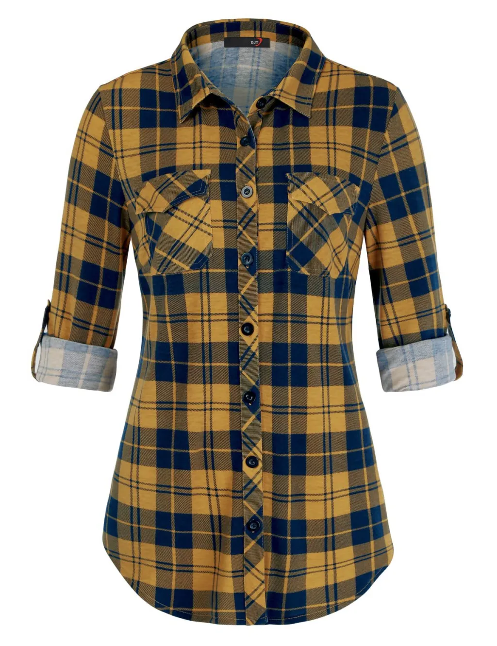 Plaid Pouch Button Cuff Comfort And Casual Printed Women's Shirt - Yellow