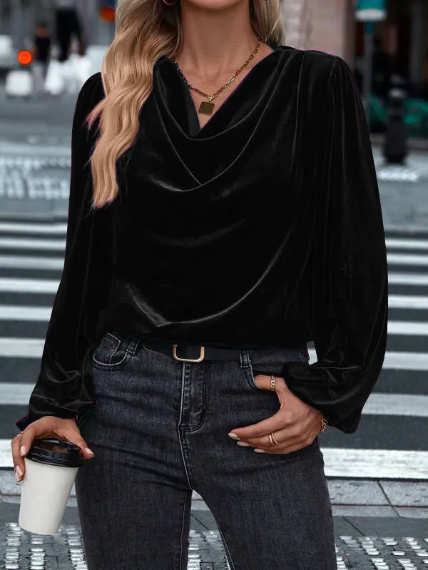 Women's Pile Collar Long Sleeve Top Black - Shop at LoveMi