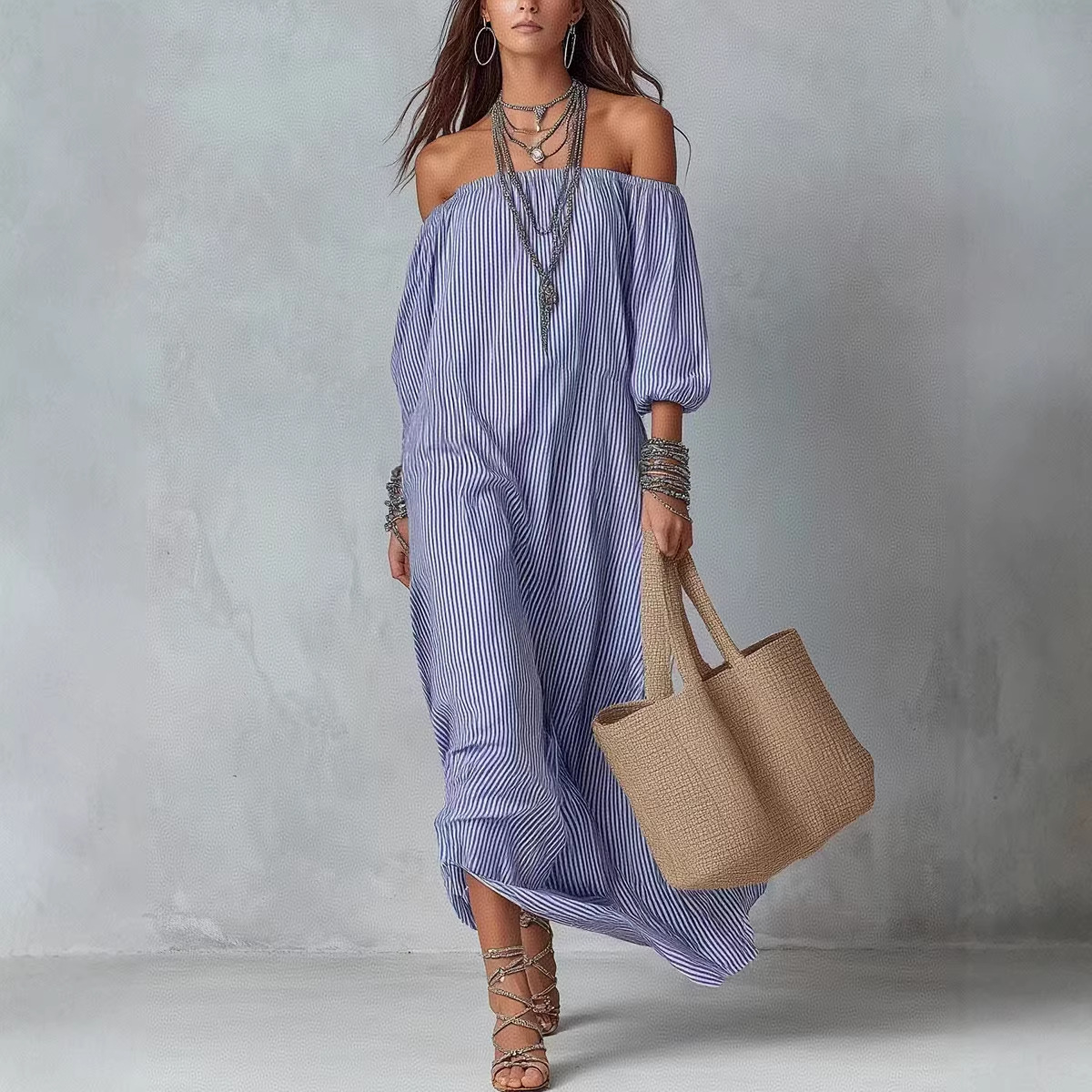 New SpringSummer Elegant Striped Loose-Fit Chic Holiday Dress For Women