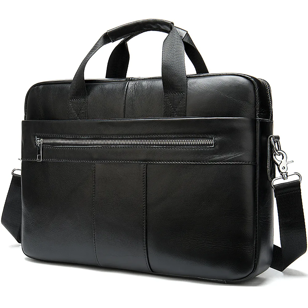 Men's Leather Briefcase Business Men's Bag First Layer Cowhide Portable - Black