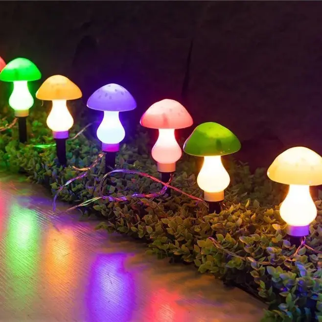 Outdoor Solar-Powered Mushroom String Lights Waterproof Landscape